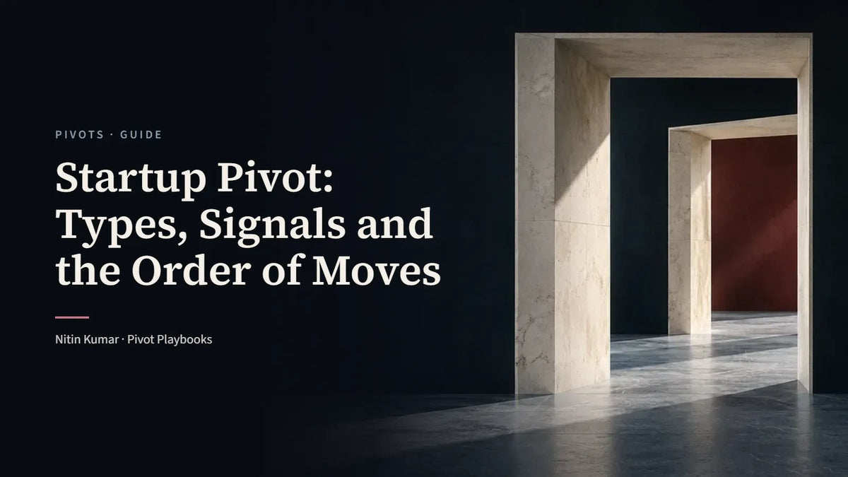 Two offset ivory stone doorways opening onto an oxblood wall, the cover for Startup Pivot: Types, Signals and the Order of Moves by Nitin Kumar