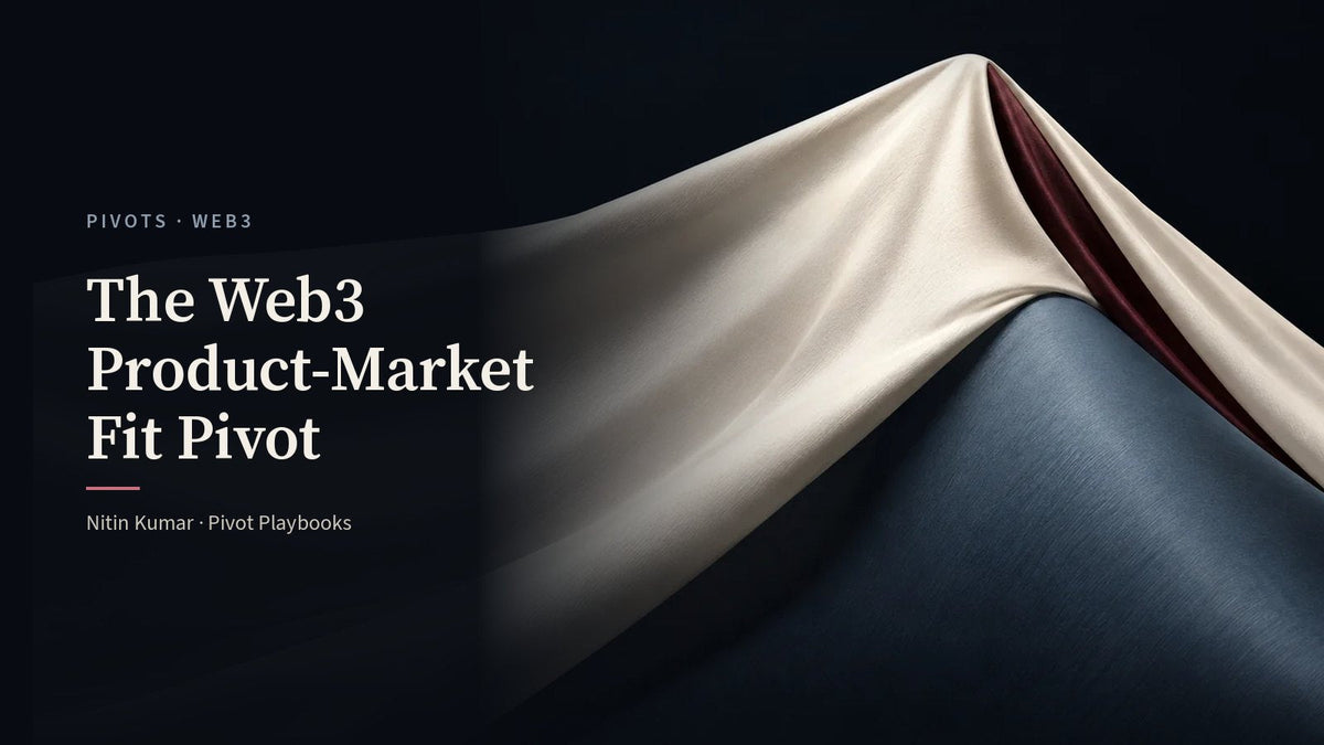 Ivory satin pulled taut over a slate ridge with an oxblood crease, the cover for The Web3 Product-Market Fit Pivot by Nitin Kumar