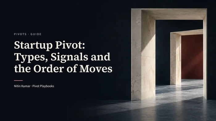 Two offset ivory stone doorways opening onto an oxblood wall, the cover for Startup Pivot: Types, Signals and the Order of Moves by Nitin Kumar